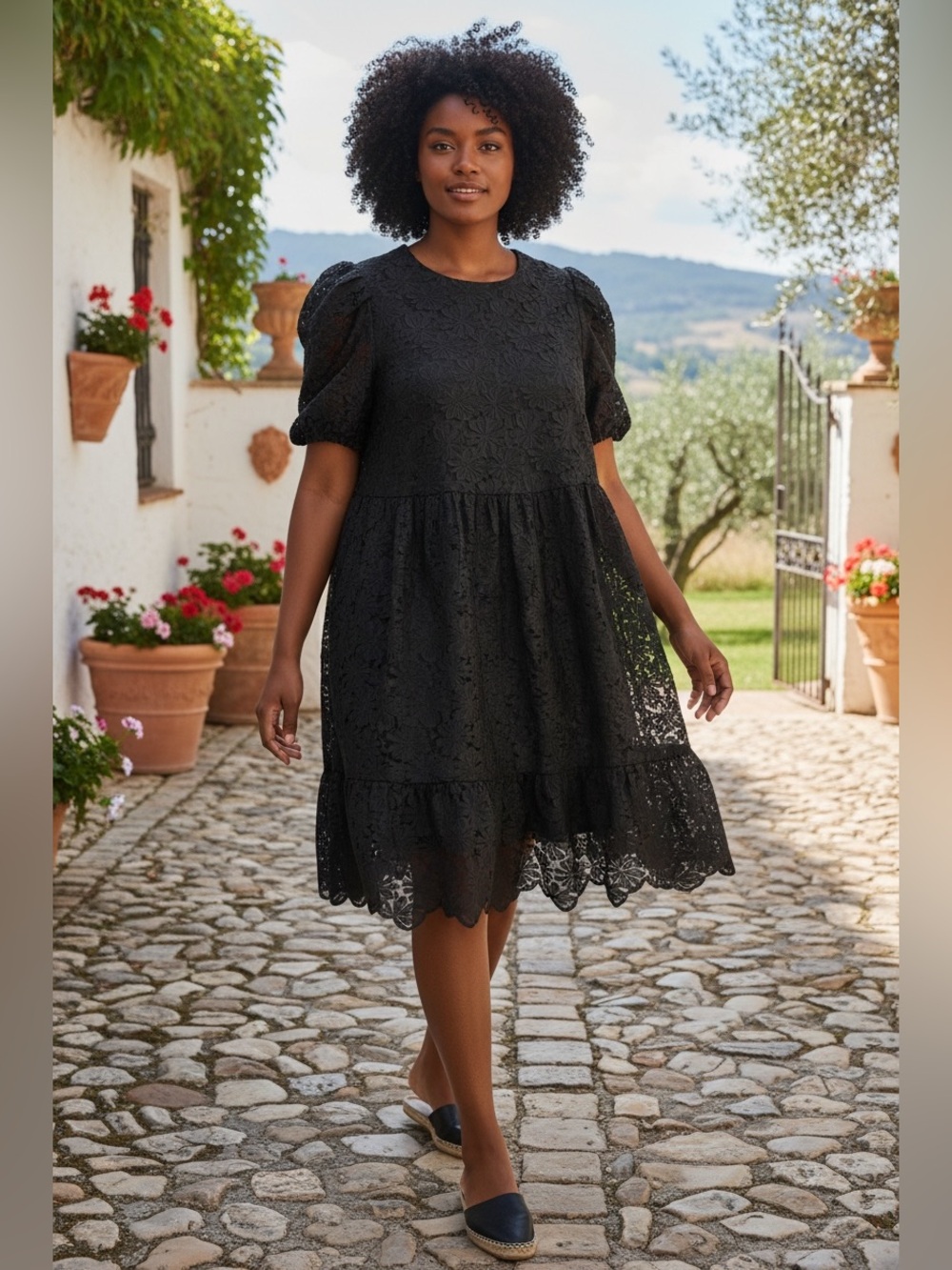 Paris Atelier & Other Stories Black Lace Puff-Sleeve Tiered Mini Size 6